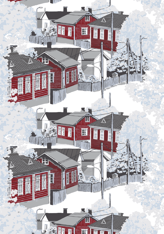 23310-93670-4801FA; Vallila Naapurusto-kangas 150 cm Punainen-valkoinen / 150 cm 