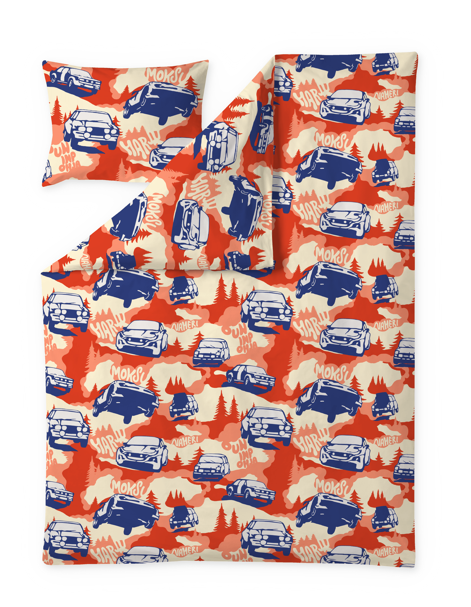 109399-4766; Vallila Mini ralli -pussilakanasetti Punainen-sininen / 150x210 cm 