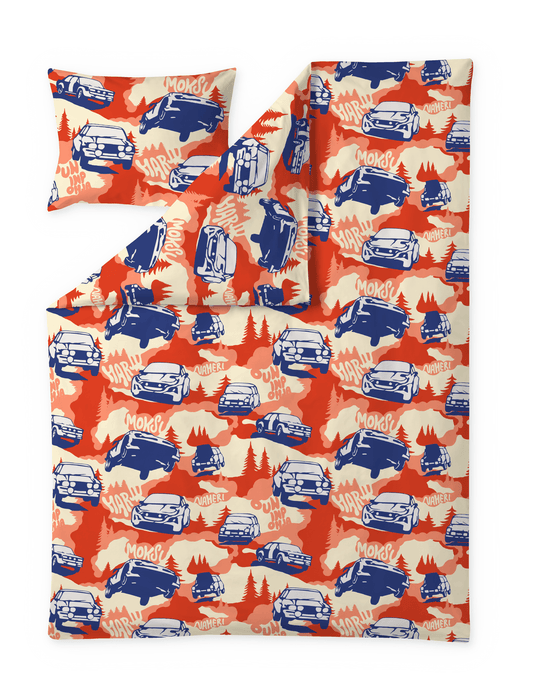 109399-4766; Vallila Mini ralli -pussilakanasetti Punainen-sininen / 150x210 cm 