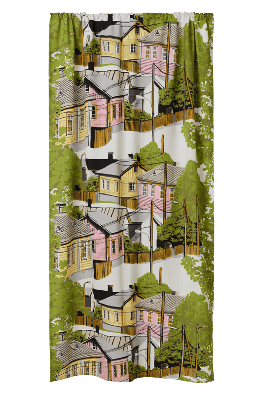 109010-4220; Vallila Naapurusto-verho Pinkki-keltainen / 140x250 cm 