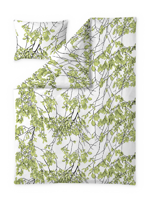 107240-9; Vallila Lehtisade-pussilakanasetti Lehdenvihreä / 150x210 + 50x60 cm 