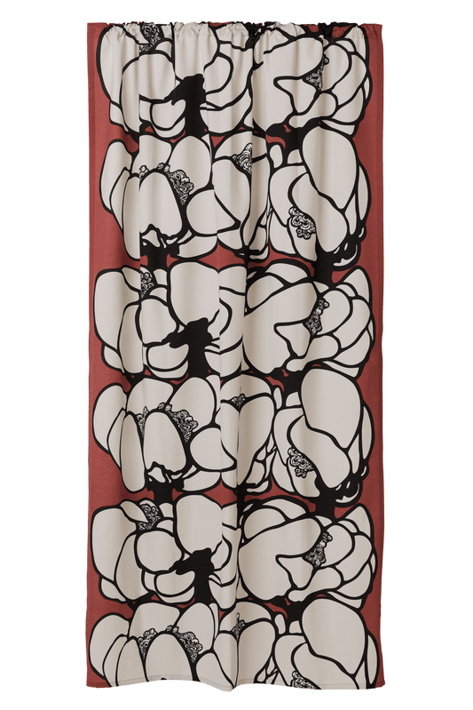 107212-4202; Vallila Makeba-verho Punainen-harmaa / 140x250 cm 